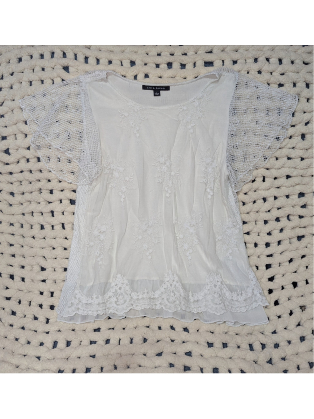 Zac & Rachel White Embroidered Lace Blouse – Women's Large